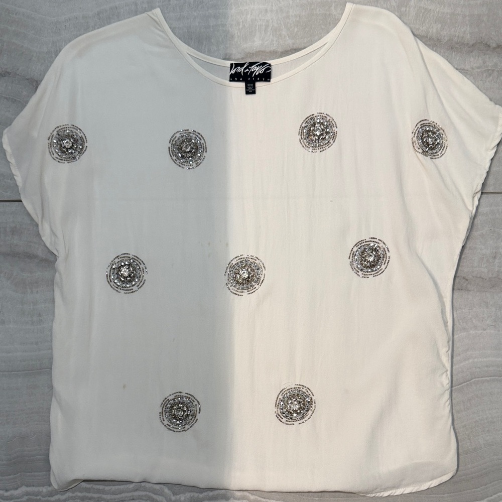 Vera Wang Cream Blouse with Silver Embellishments